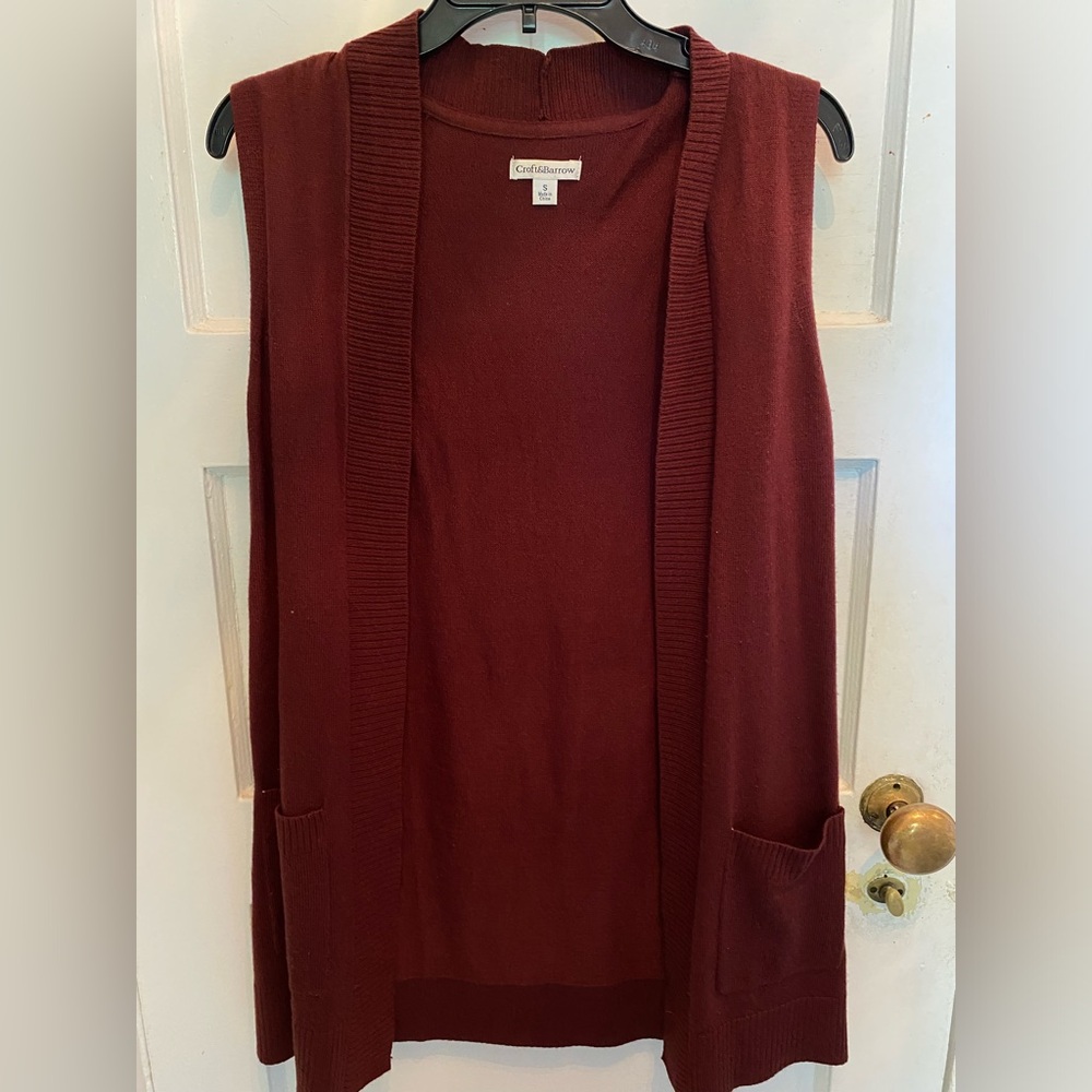 Croft and Barrow Burgundy Long Vest Size S with Pockets